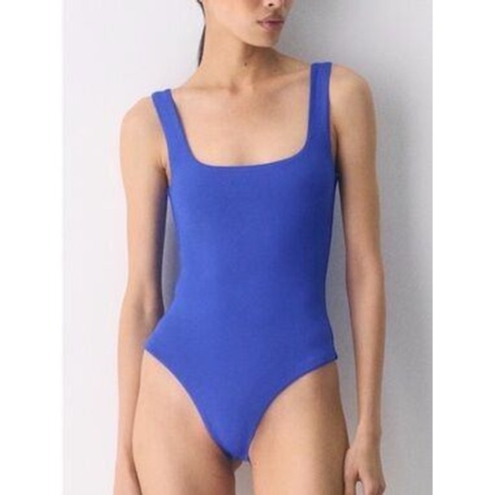 Aritzia Contour Bodysuit Womens S Royal Blue Square Neck Thong Limited Colorway